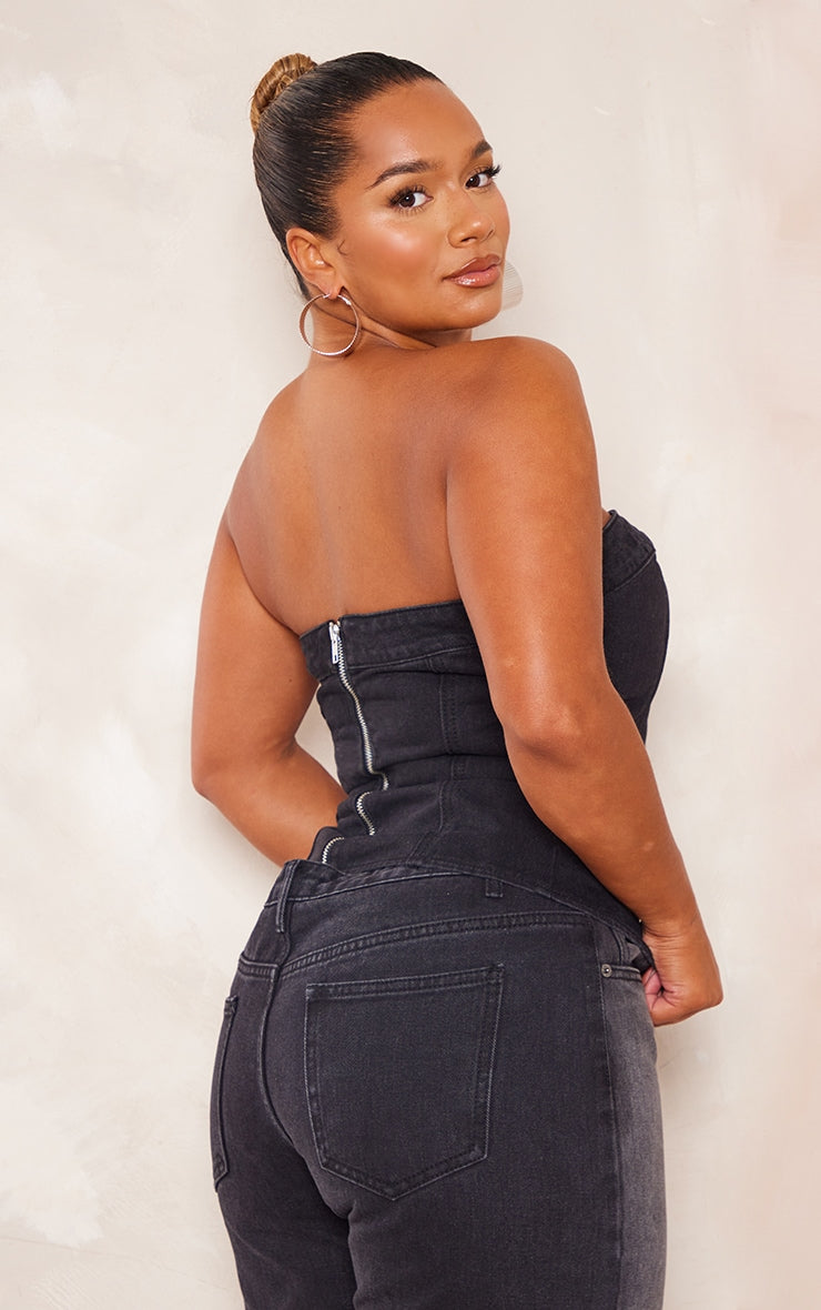 Vintage Wash Denim Bandeau Corset