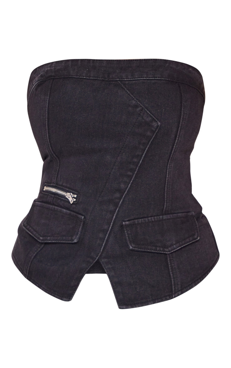 Vintage Wash Denim Bandeau Corset