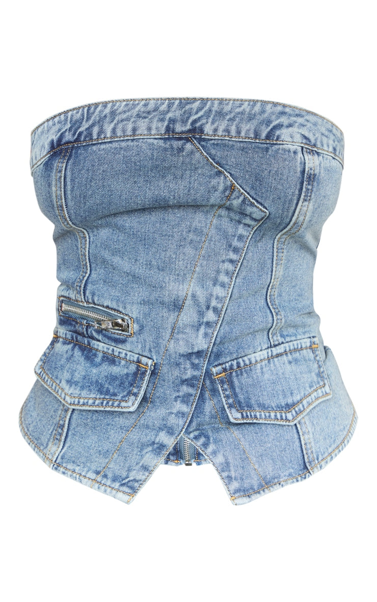Vintage Wash Denim Bandeau Corset