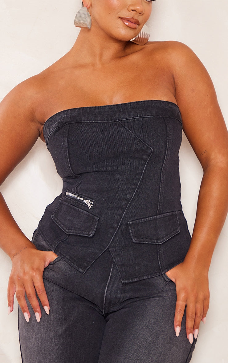 Vintage Wash Denim Bandeau Corset
