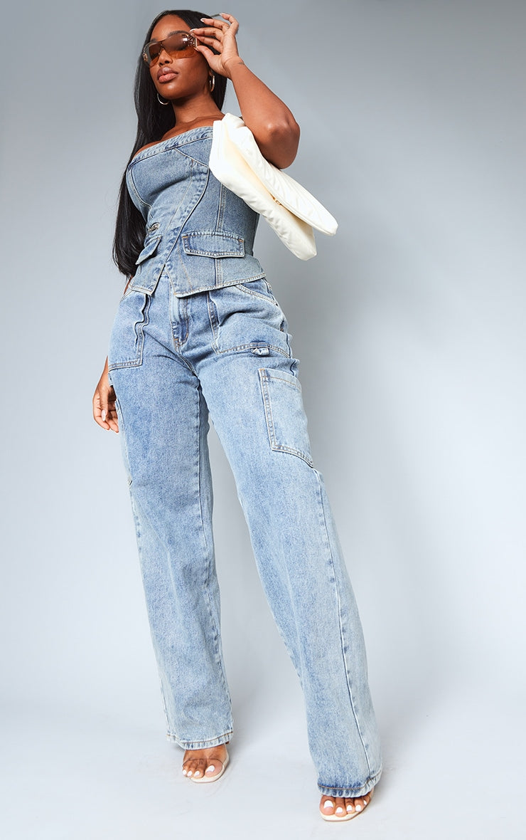 Vintage Wash Denim Bandeau Corset