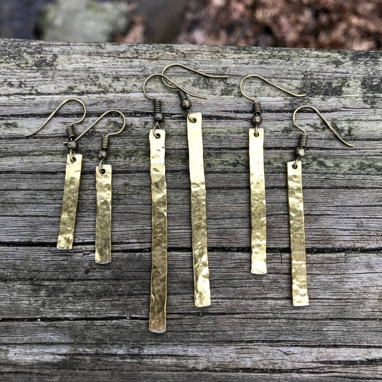 Gold Hammered Bar Earrings . Worn on All American