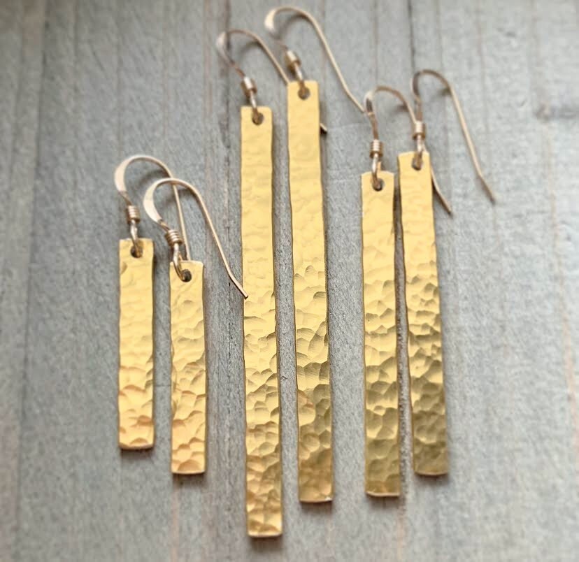Gold Hammered Bar Earrings . Worn on All American