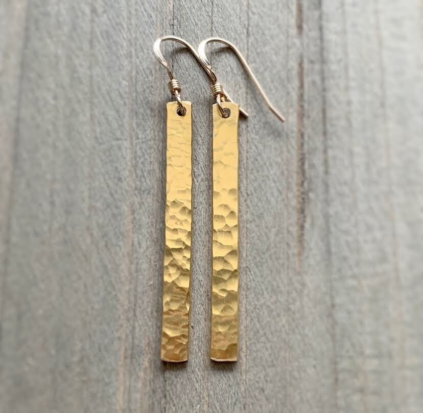 Gold Hammered Bar Earrings . Worn on All American