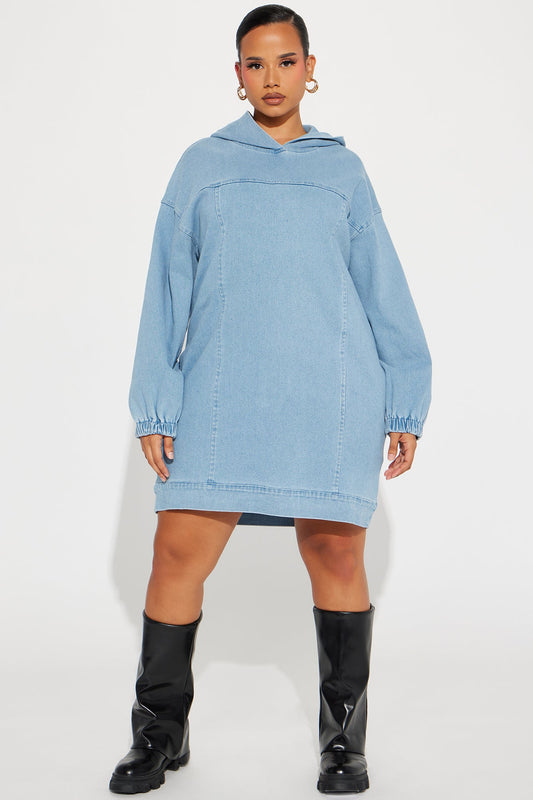 Denim Sweatshirt Mini Dress - Blue