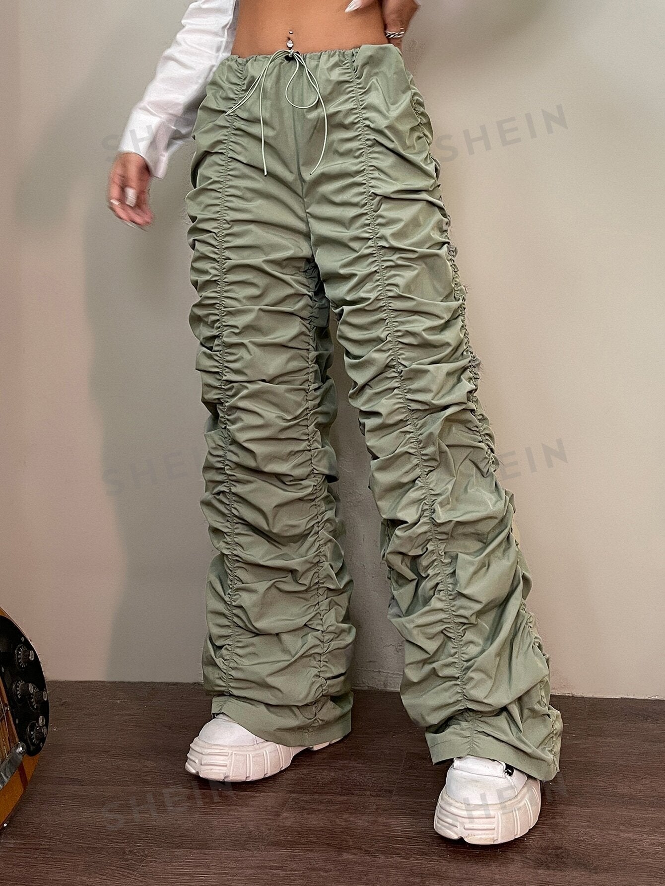 Drawstring Waist Parachute Pants