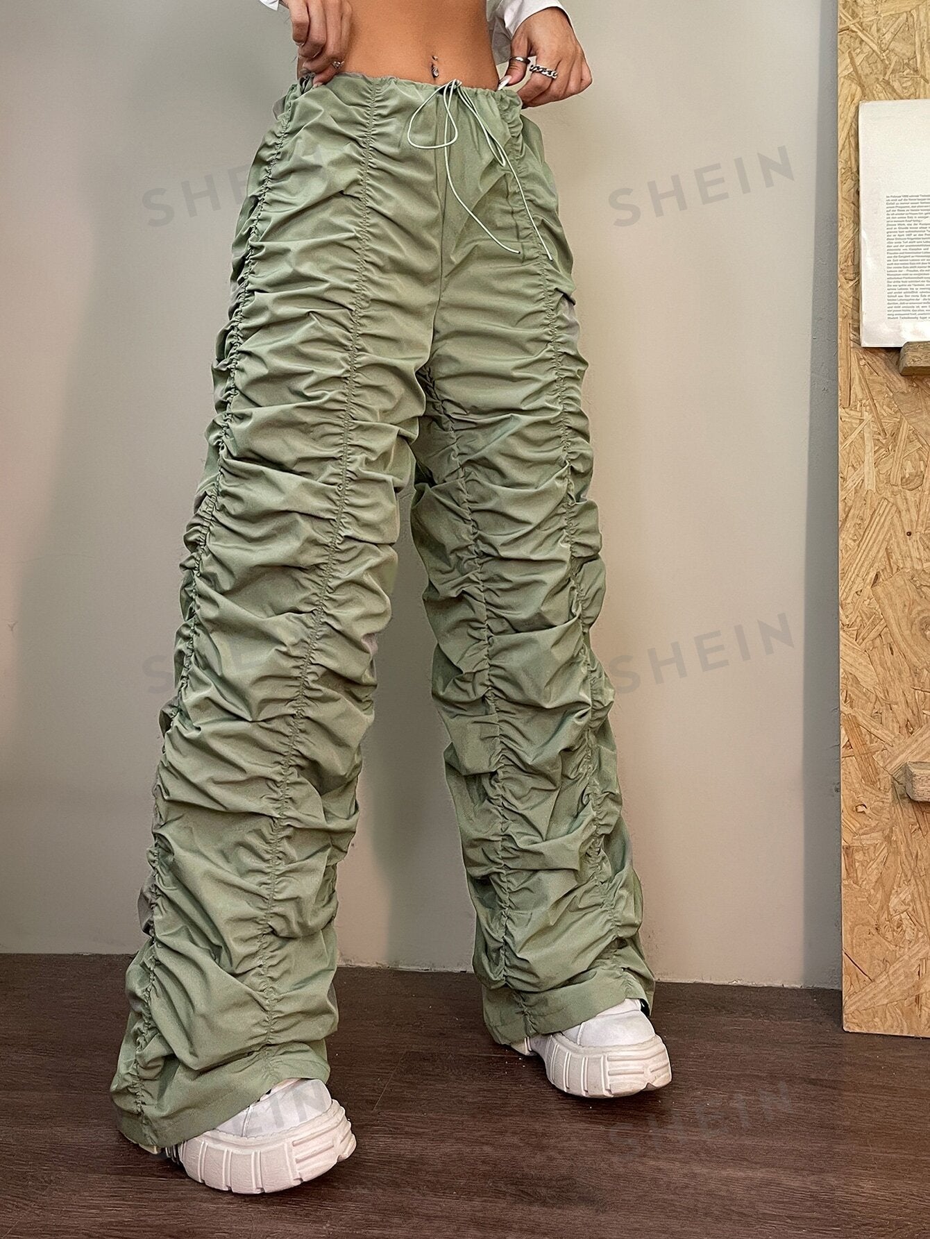 Drawstring Waist Parachute Pants