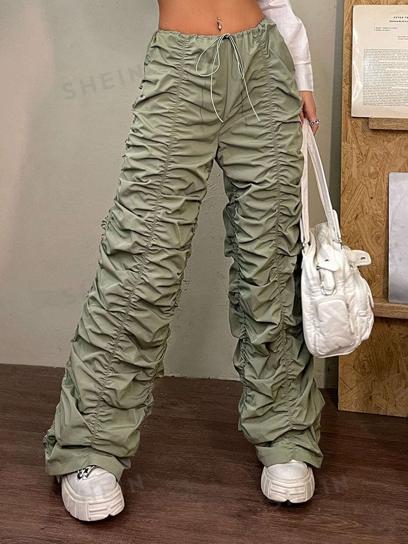 Drawstring Waist Parachute Pants