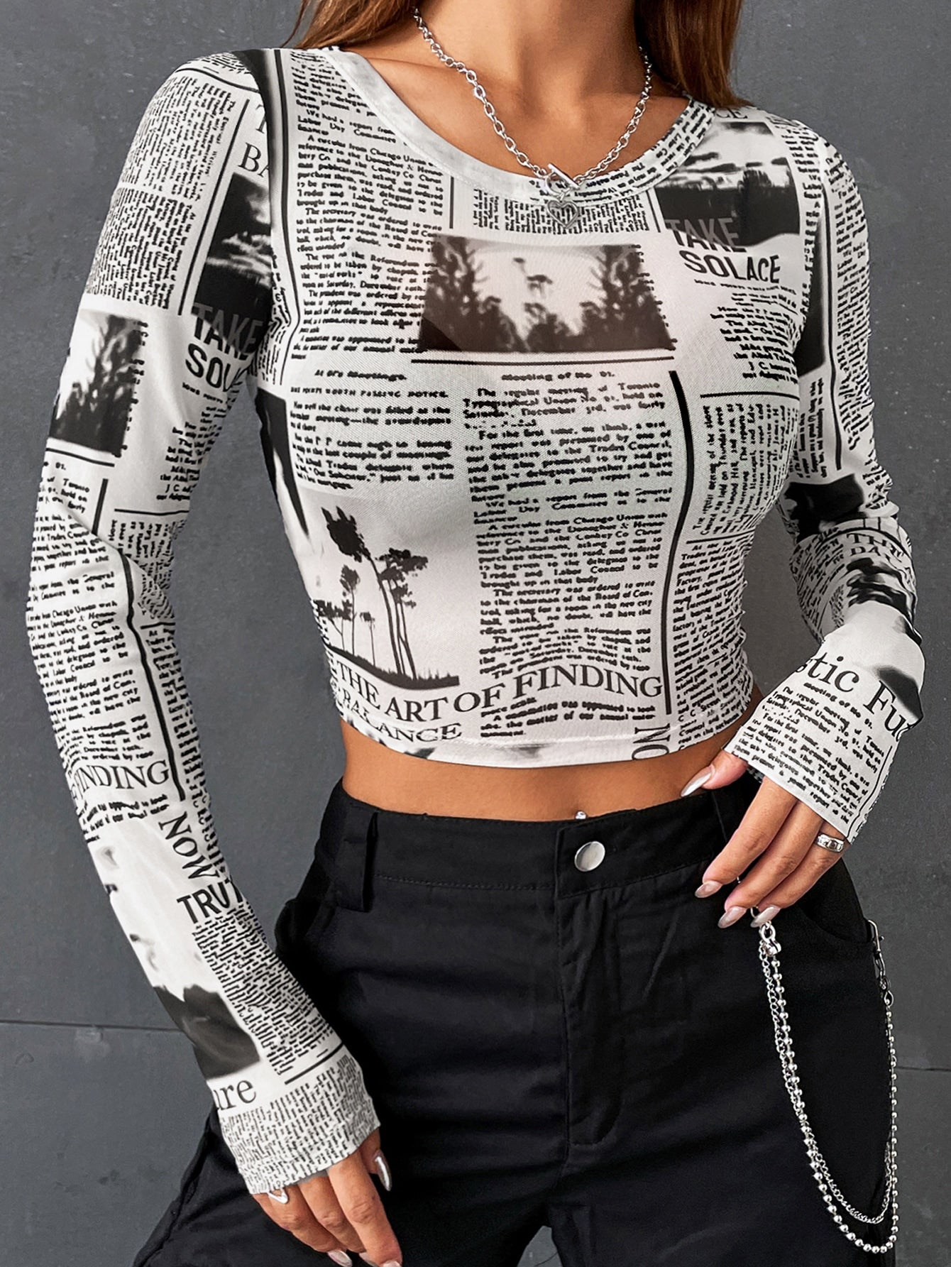 Newspaper Print Crop Top