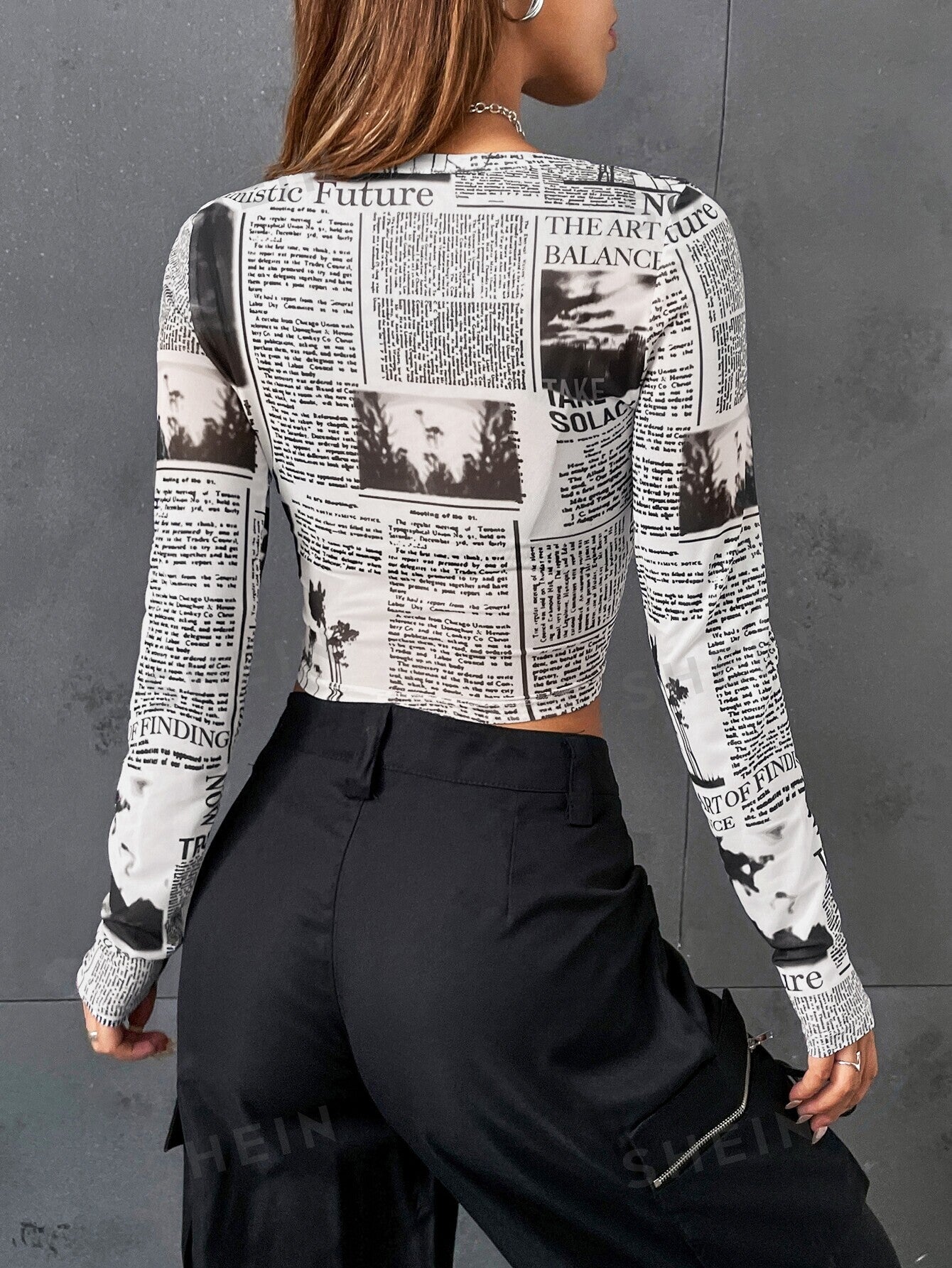 Newspaper Print Crop Top