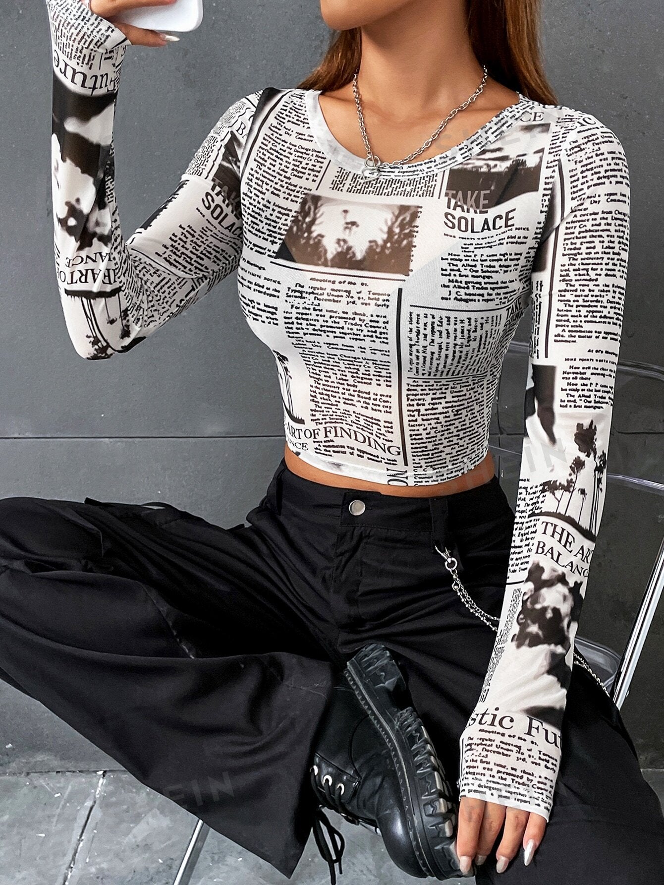 Newspaper Print Crop Top