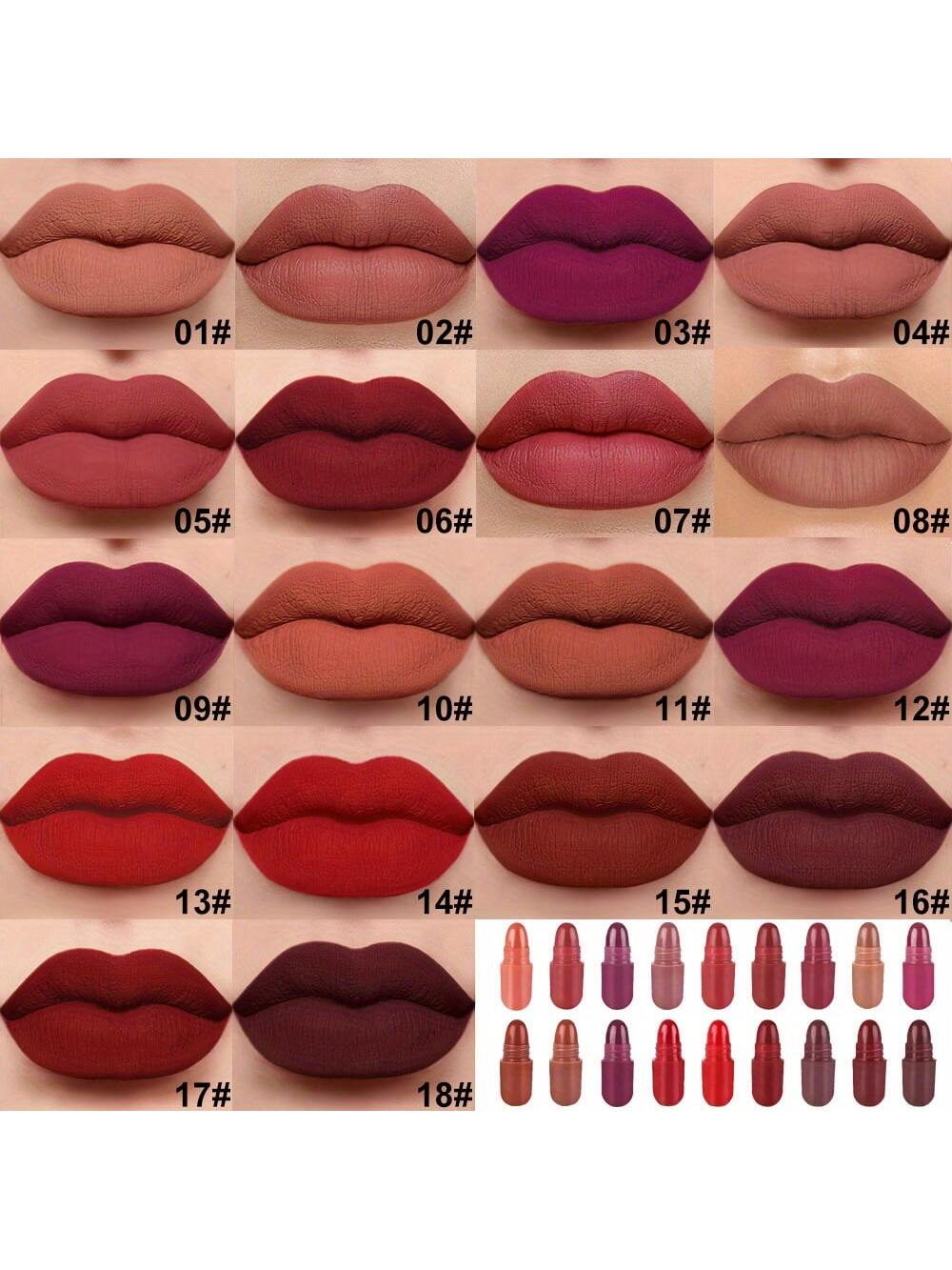 Ultimate Matte Lipstick Collection: 18pcs Mini Capsule Set - Highly Pigmented & Long-lasting