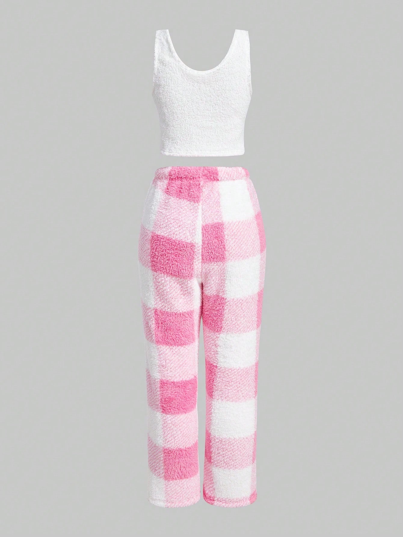 ROMWE Kawaii Star Print Tank Top & Plaid Print Pants PJ Set