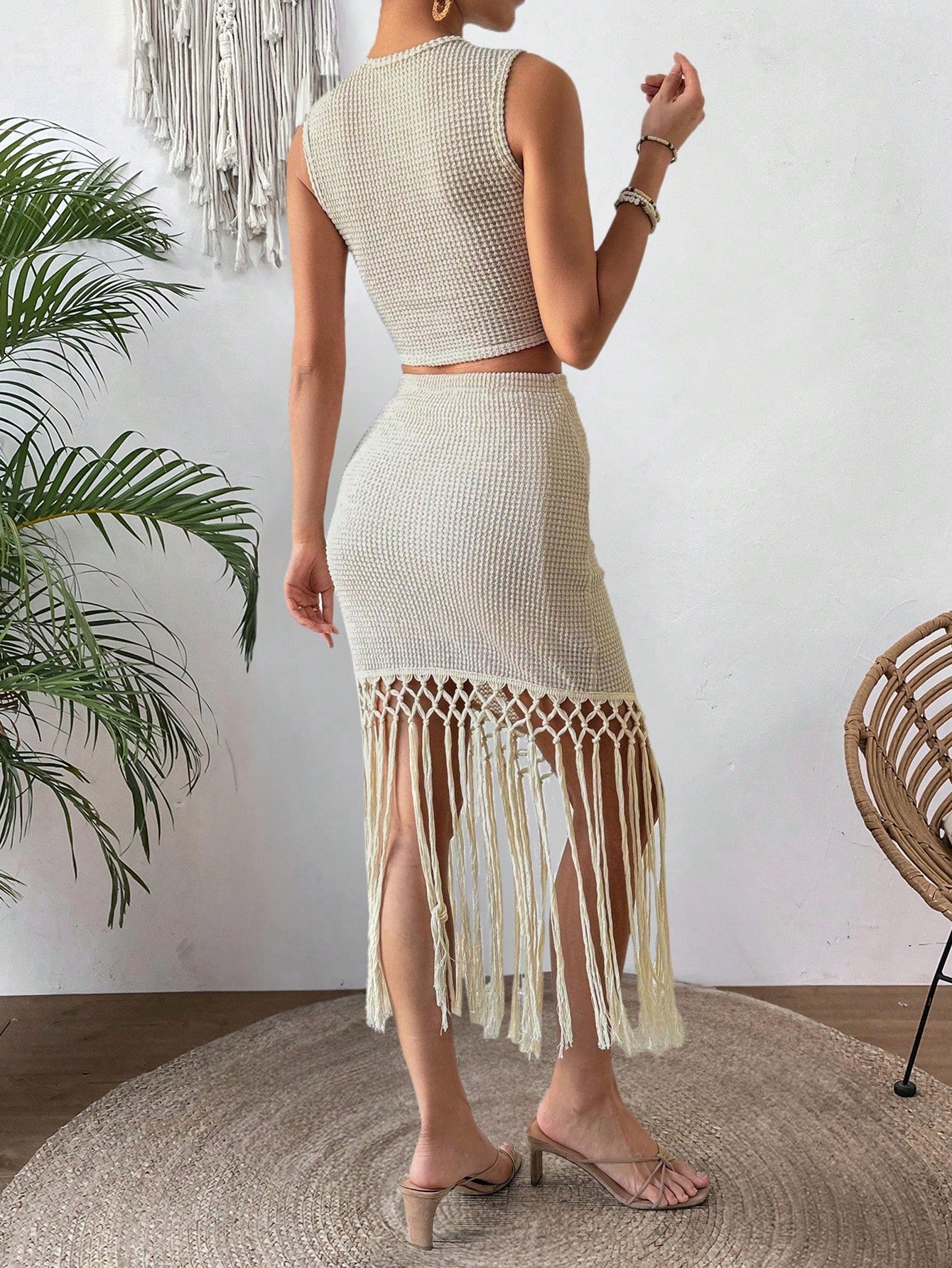 Sleeveless Top And Crochet Skirt Two-Piece