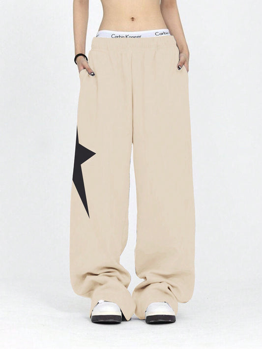 EZwear Women's Elastic Waist Star Print Sweatpants