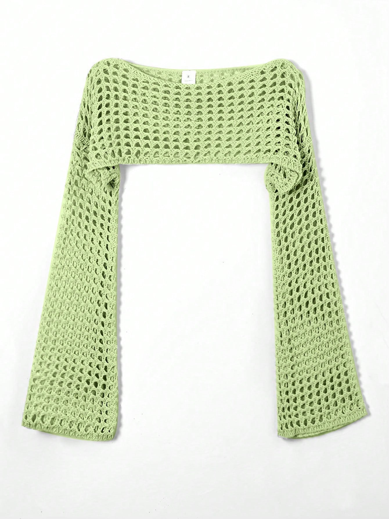 Hollow Out Knit Crop Sweater With Bell Sleeve