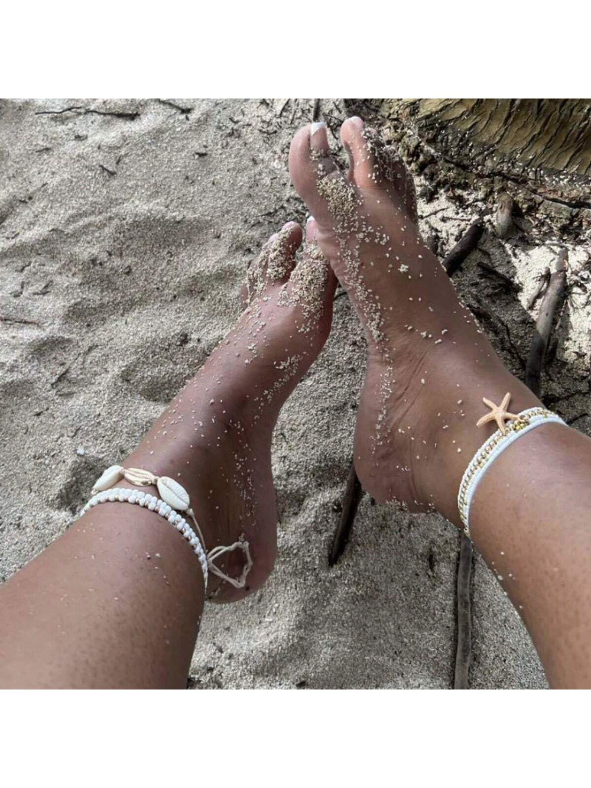 7pcs Bohemian Style Seashell & Beaded Woven Anklet Set