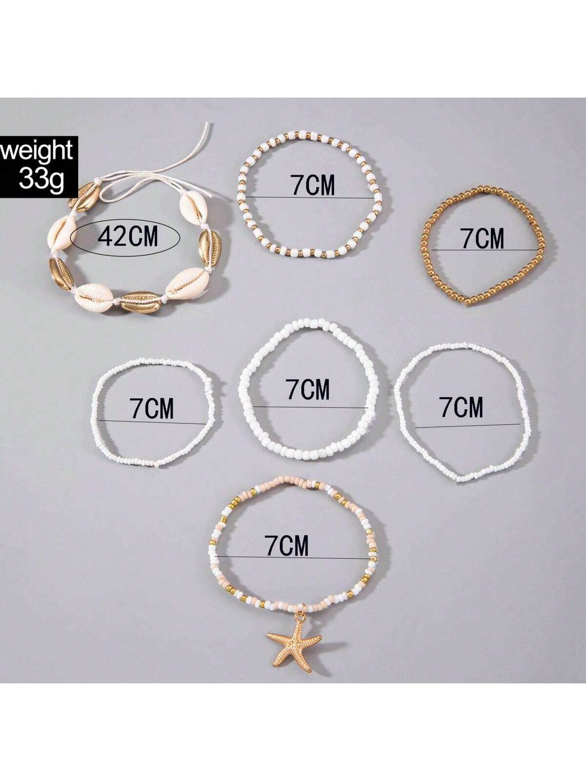 7pcs Bohemian Style Seashell & Beaded Woven Anklet Set