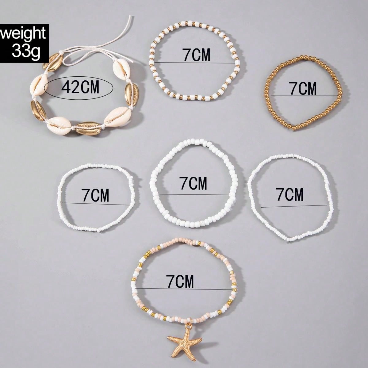 7pcs Bohemian Style Seashell & Beaded Woven Anklet Set