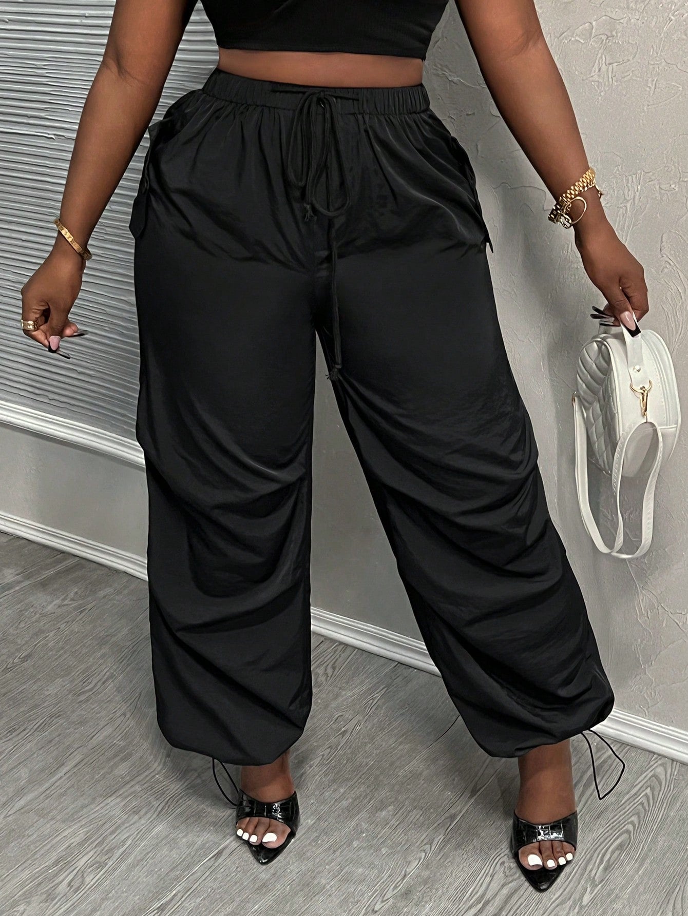 High-Waist Drawstring Loose Fit Cargo Pants