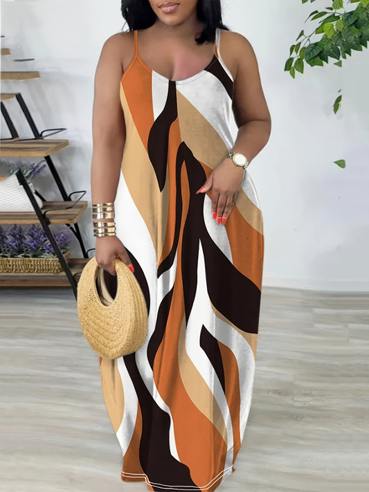 Plus Size Colorblock Print Cami Dress,