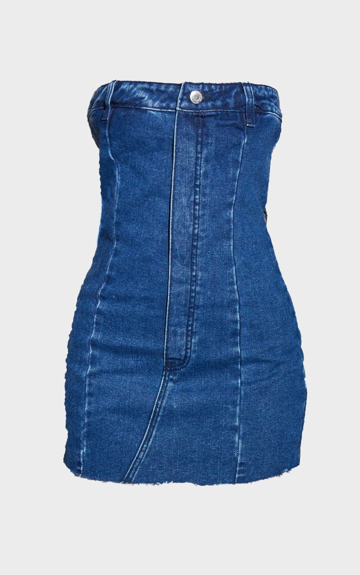 Blue Wash Denim Bandeau Mini Dress