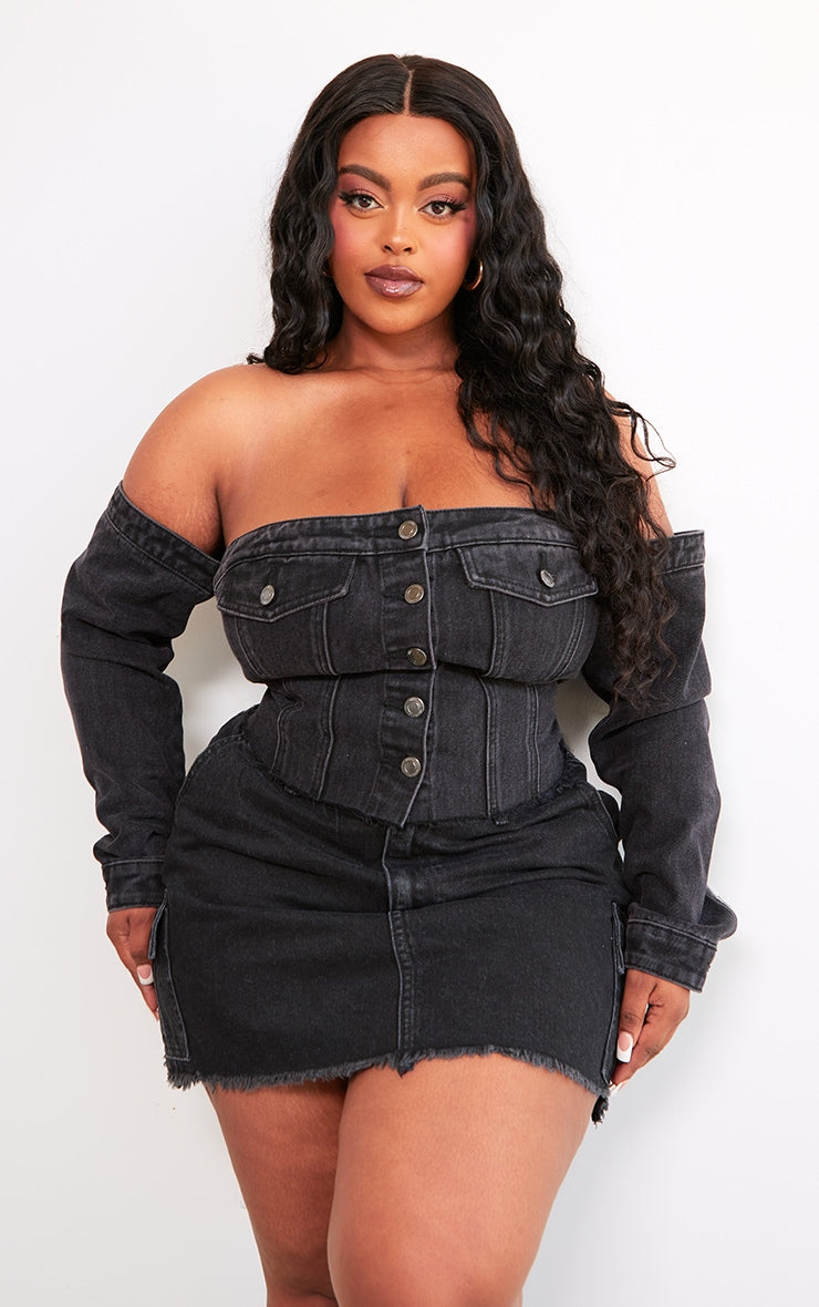 Plus size  Light Blue Wash  Denim Corset