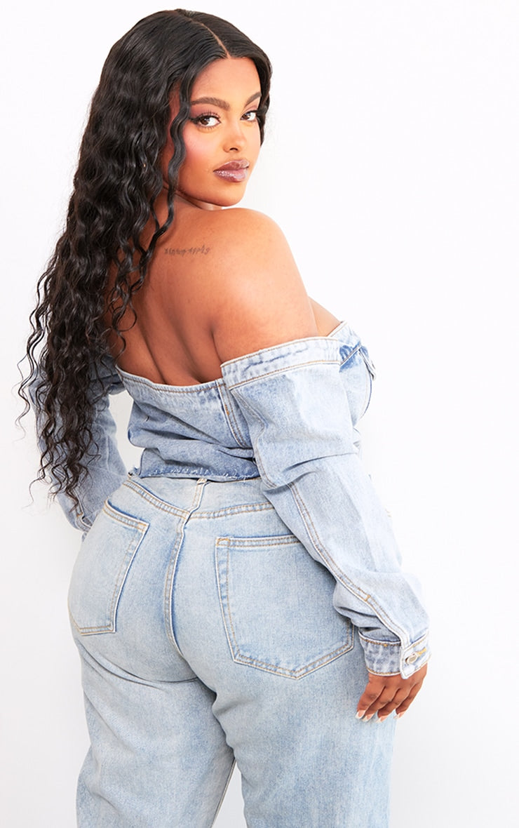 Plus size  Light Blue Wash  Denim Corset