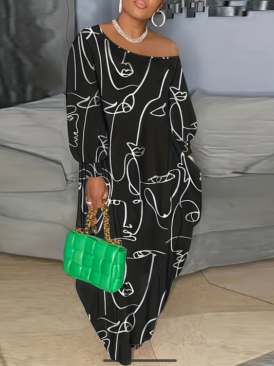 Women's Abstract Face Print Maxi Dress