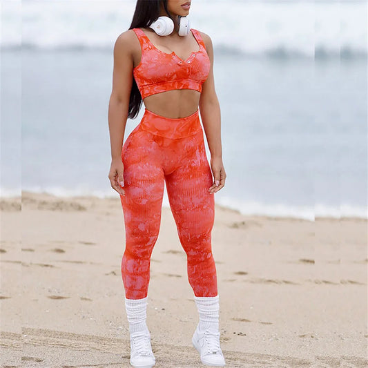 Sports Snap Bra Workout High Waist Pop Pants and Leggings