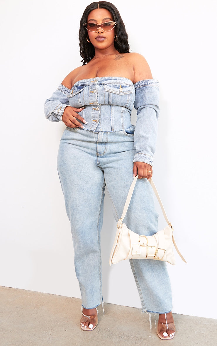 Plus size  Light Blue Wash  Denim Corset