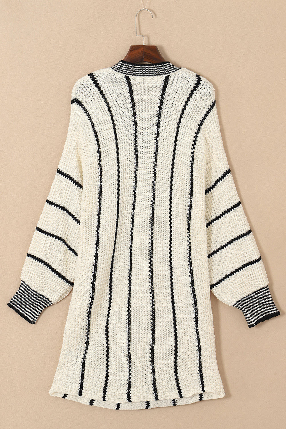 White Colorblock Striped V Neck Knitted Loose Sweater