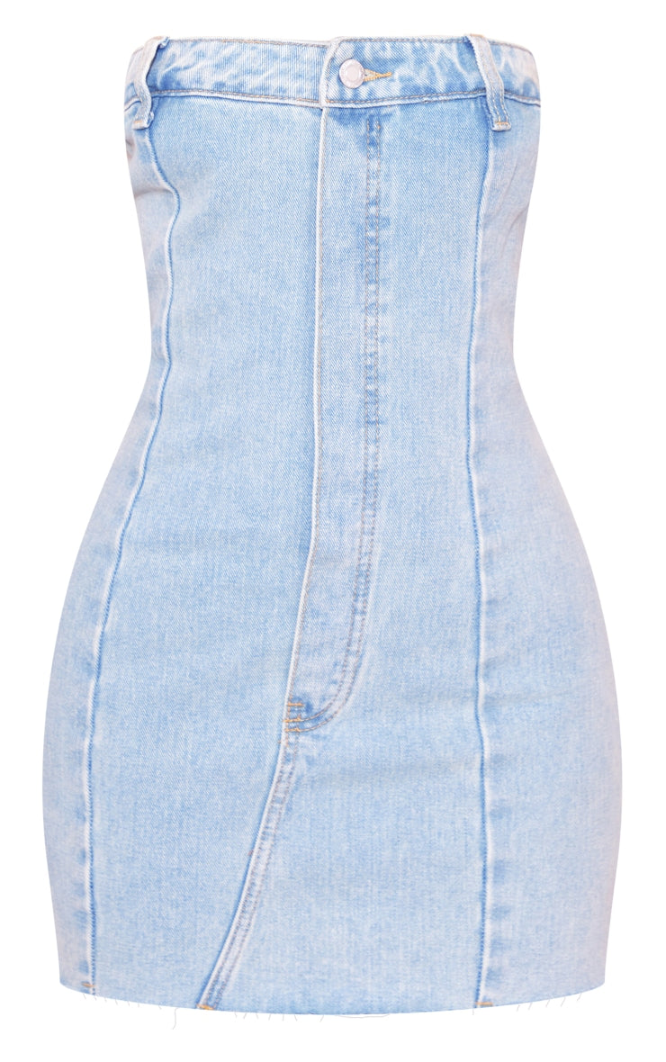 Blue Wash Denim Bandeau Mini Dress